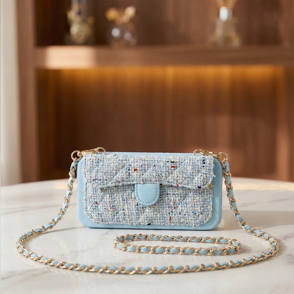 iphone 16 pro phone case Stylish Blue Tweed Women Bag